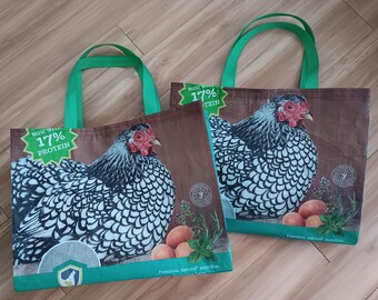 Teal Chicken - Feed Bag Recycled Up Cycle Tote
