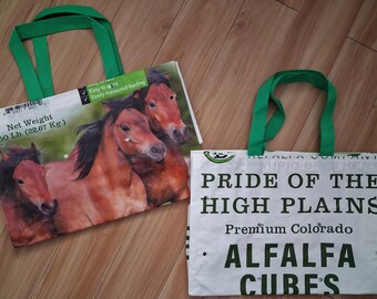 Horse and Alfalfa Tote - Feed Bag Recycled Up Cycle