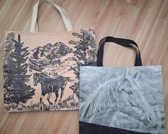 Horses & Mountains - Feed Bag Recycled Up Cycle Tote