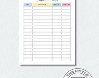 Printable Subscription Tracker - Expense Management Template, Budget Organizer, Digital Download PDF
