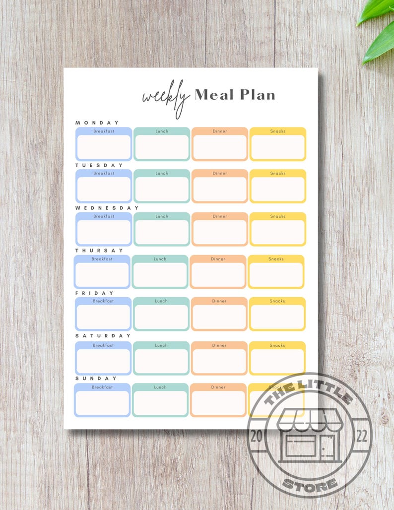 Weekly Meal Planner Printable - Meal Prep & Snack Organizer Template ...