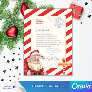 Carta editable de Papá Noel a un niño en Canva, plantilla de carta imprimible de Papá Noel, carta de Papá Noel, lista de buenos amigos de Papá Noel, carta A4/EE. UU.