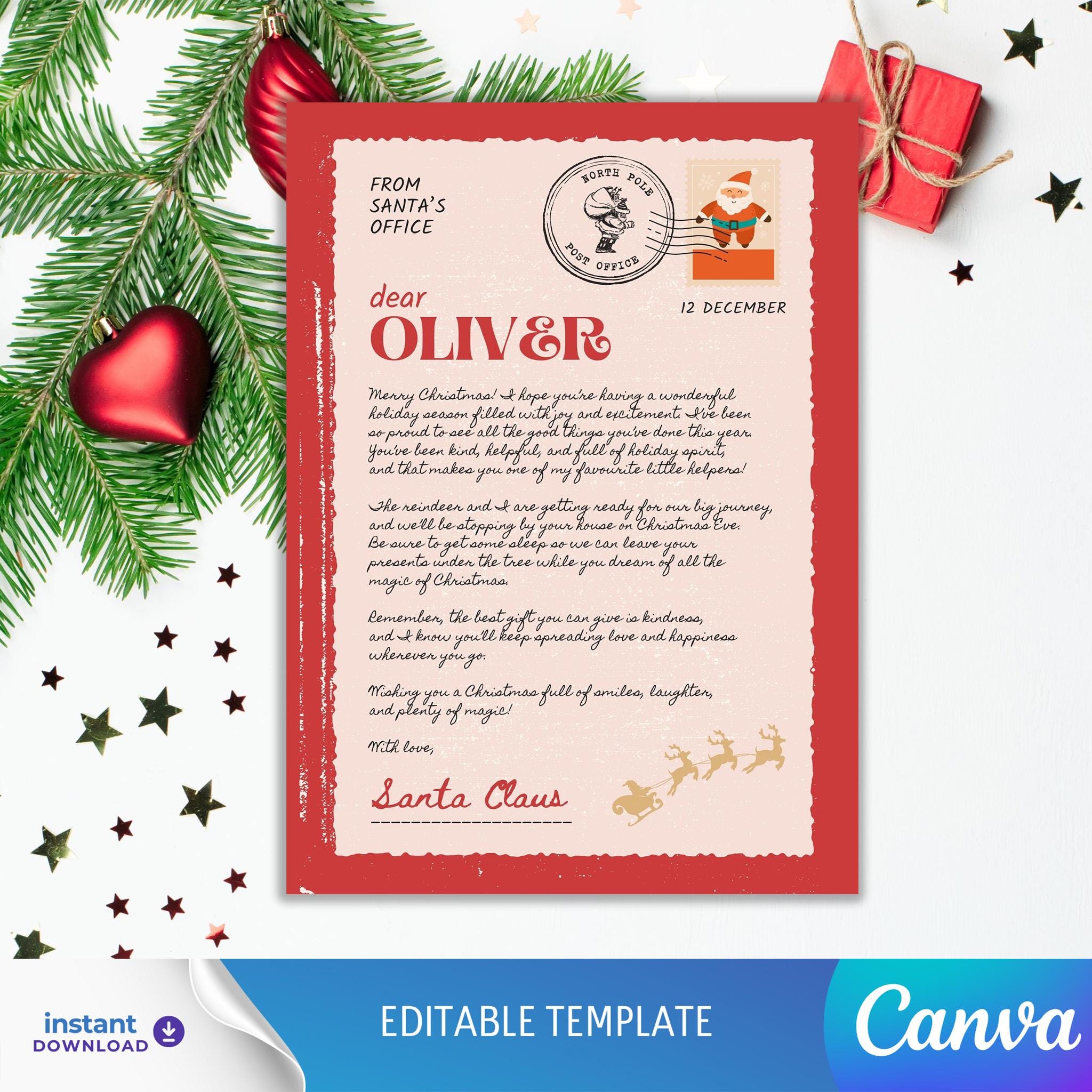 Personalized Santa Letter Template: Editable Canva Print (A4/US Letter ...