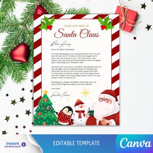 Carta editável do Canva do Papai Noel para a criança, modelo de carta para o Papai Noel para impressão, carta para o Papai Noel, lista de bonzinhos do Papai Noel, carta A4/EUA