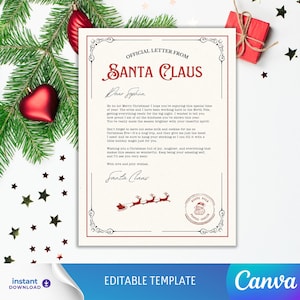 Carta de Papá Noel a un niño (Canva) editable, plantilla imprimible, carta a Papá Noel, lista de buenos deseos de Papá Noel, tamaño A4/US