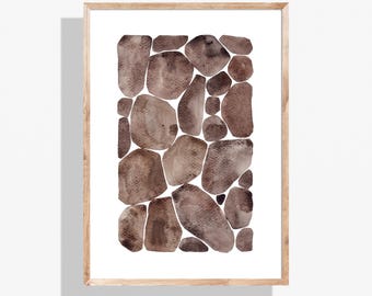 Acuarela de piedras apiladas en color siena tostado (descarga digital)