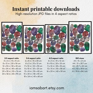 Lámina artística abstracta de guijarros apilados en acuarela, azul verdoso (descarga digital) imagen 9