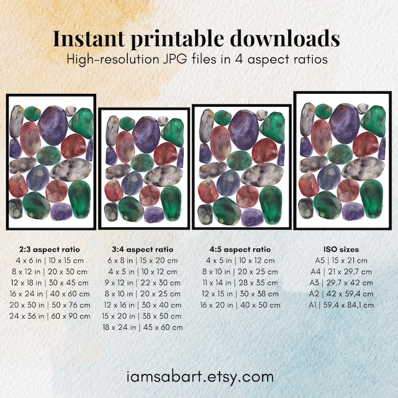 Lámina artística abstracta de guijarros apilados en acuarela, azul verdoso (descarga digital) imagen 9