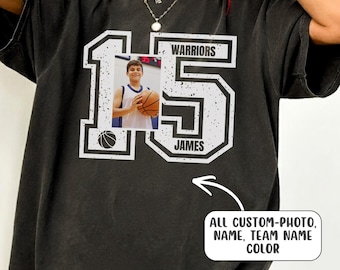 Custom Basketball Photo Name & Number Comfort Color Shirt, Personalized Game Day Mom Dad T-Shirt, Personalized Basketball Team name Gift