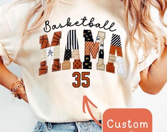 Personalized Basketball Mama Faux Patchwork shirt with number, Basketball Mom Custom number, Game Day Mama Basketball Season comfort color