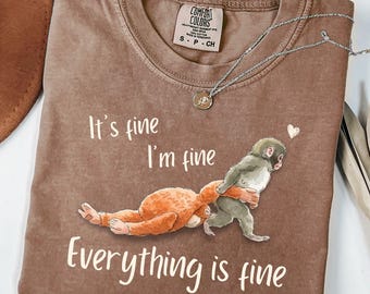 Everything is fine Monkey Punch Comfort Colors® Shirt, Monkey Punch Graphic Tee, Baby Monkey Plush Top, Animal Lover Mother Gift,Mothers Day