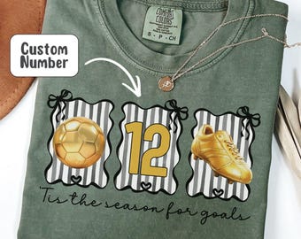 Custom number Soccer player Comfort Colors® Shirt, Personalized Sport Soccer mom Tee, Custom mama Futbol Gifts, Gameday Soccer player gift