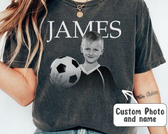 Custom Photo and name Soccer Mom Shirt, Comfort Colors® Soccer Mom Shirt, Personalized Sport Soccer Tee, Custom Futbol Gifts, Gameday Soccer