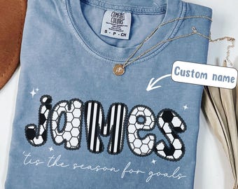 Lace Custom name Soccer Mom Comfort Colors® Shirt, Personalized Sport Soccer Tee, Custom Futbol Gifts, Gameday Soccer, soccer player gift