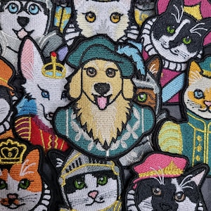 Custom Embroidered Patches of Pets as Medieval Lords and Ladies.