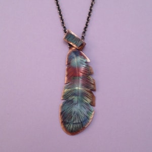 Handcrafted Copper Feather Pendant Necklace