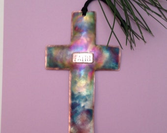 Handcrafted Copper Cross with FAITH inscription Ornament