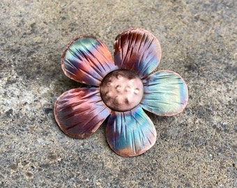 Handcrafted Copper Flower Pin, floral, garden,