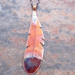 Handcrafted Copper Feather Pendant Necklace