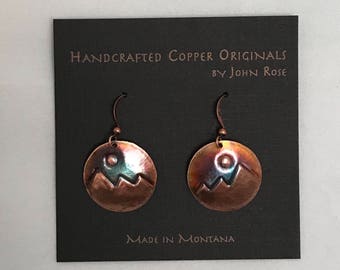 Handcrafted Copper Mountain scene Earrings