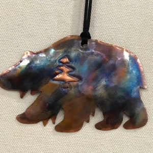 Handcrafted Copper Bear with Tree Ornament