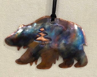 Handcrafted Copper Bear with Tree Ornament