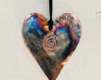 Handcrafted Copper Heart with Swirl Ornament
