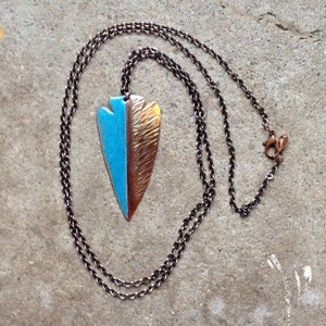 Torched Copper and Enamel Arrowhead Necklace image 2