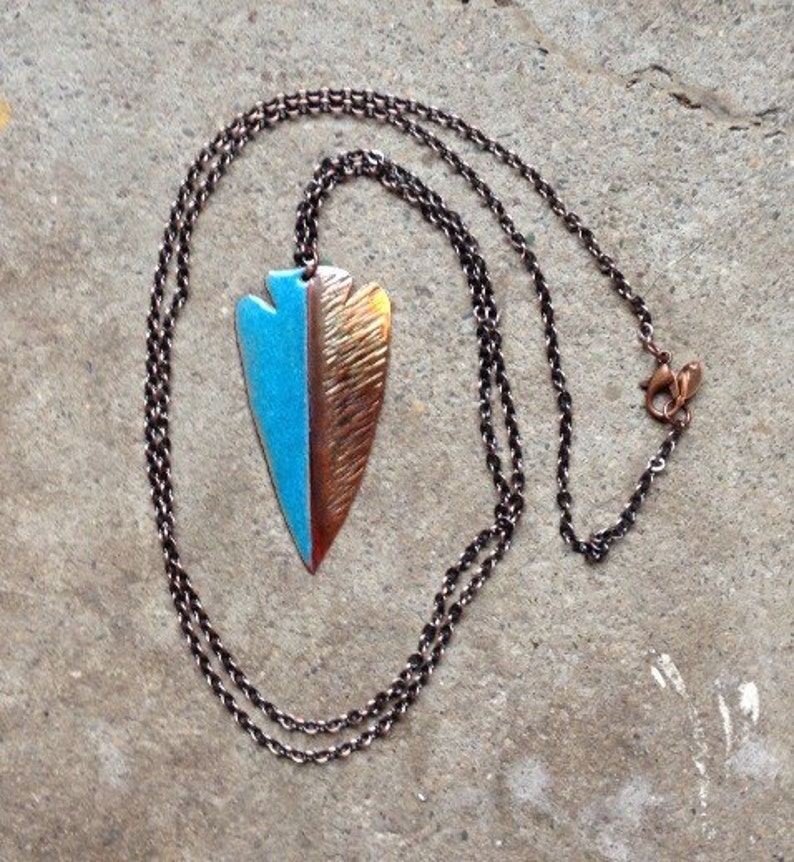Torched Copper and Enamel Arrowhead Necklace image 2