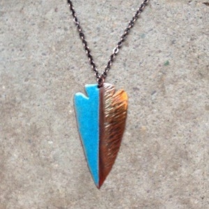 Torched Copper and Enamel Arrowhead Necklace image 1