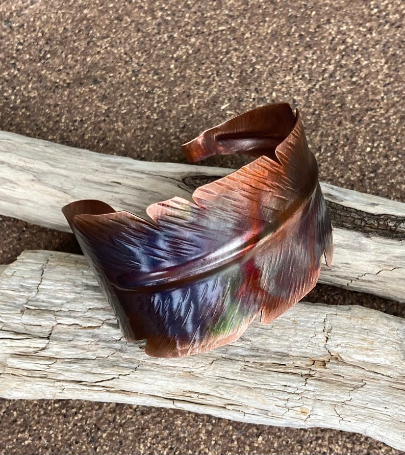 Hammered Copper Feather Cuff image 1