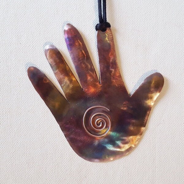 Copper Hand with Swirl Ornament