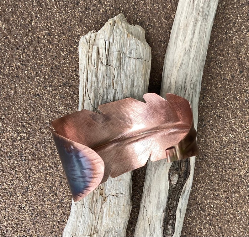 Hammered Copper Feather Cuff image 3