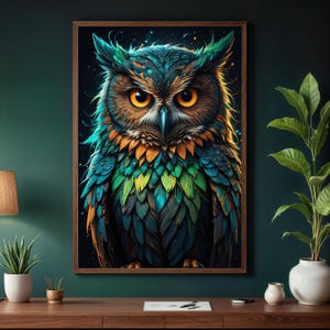 Colorful Owl Canvas Art: Modern Animal Print for Bird Lovers