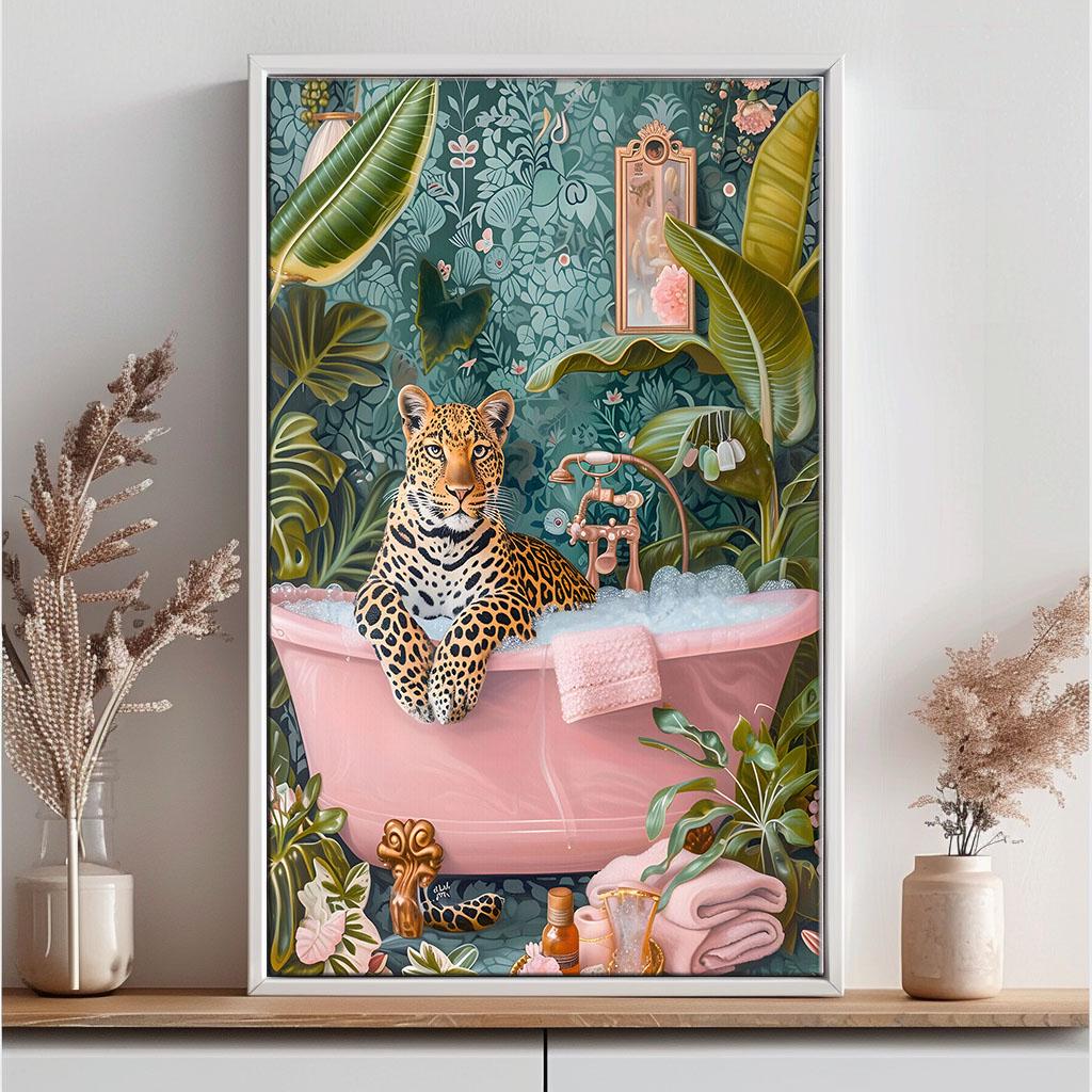 Tableau Vintage Baignoire Et Fleurs – Neuf, Cadre Toile 28x28 Cm, Style Rétro Salle De Bain