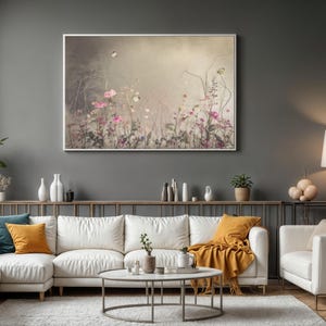 Floral Wall Art, Pastel Botanical Canvas, Butterfly Flower Wall Decor, Romantic Cottagecore painting, Soft Vintage Wildflower Print