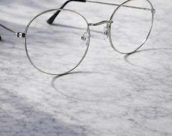 Vintage Style Oval Metallic Metal Clear Lens Glasses - Thin Frame Glasses