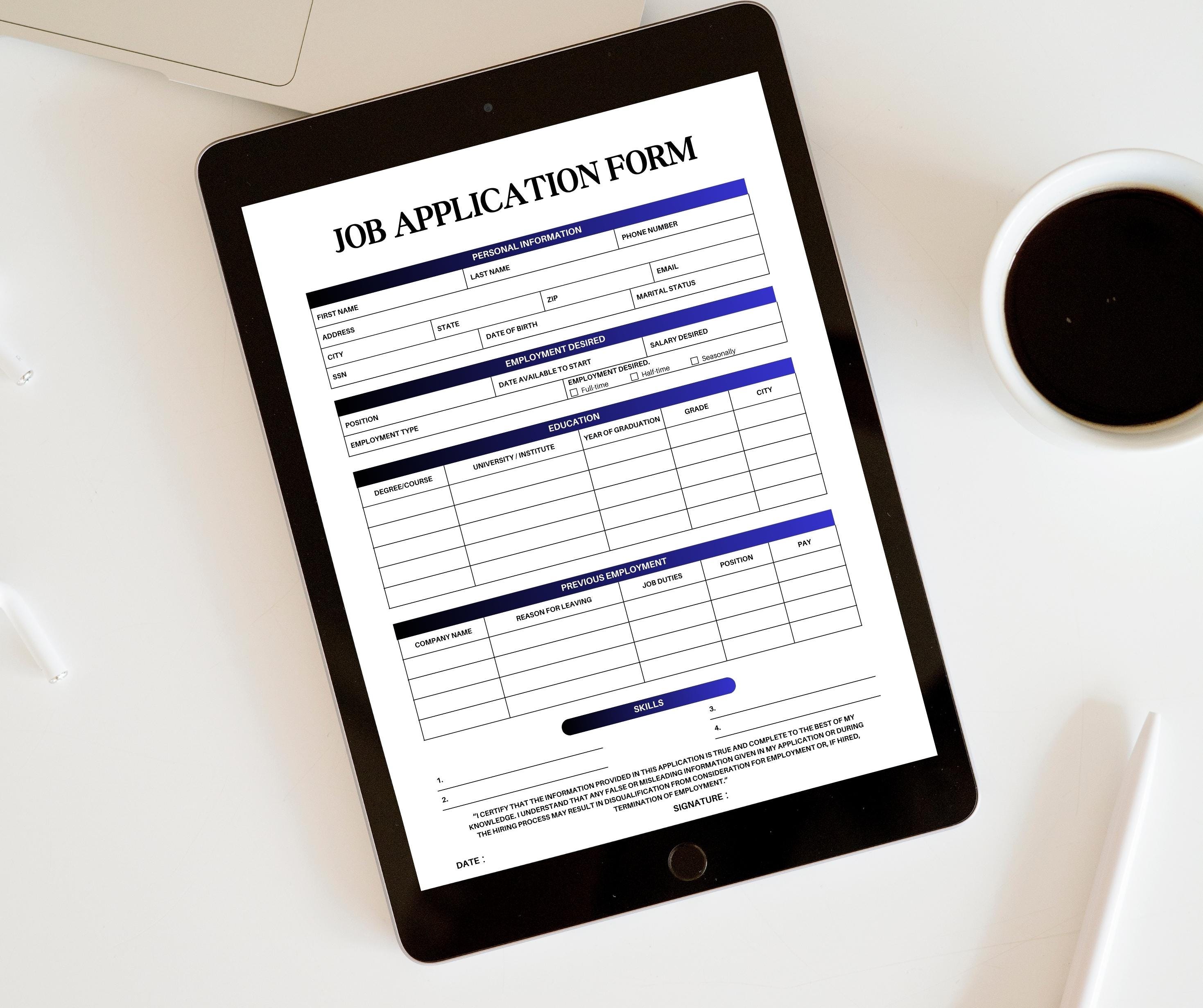 Job Application Form PDF| Fillable Form PDF| Downloadable Job ...