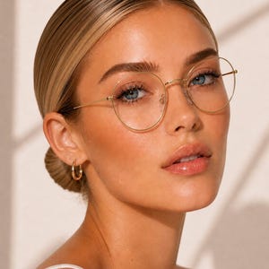 Small Vintage Style Oval Metal Gold Clear Lens Frames-55MM Lens