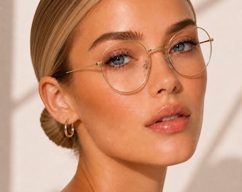 Small Vintage Style Oval Metal Gold Clear Lens Frames-55MM Lens