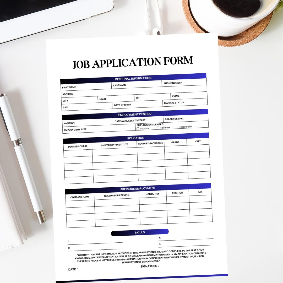 Job Application Form PDF| Fillable Form PDF| Downloadable Job ...