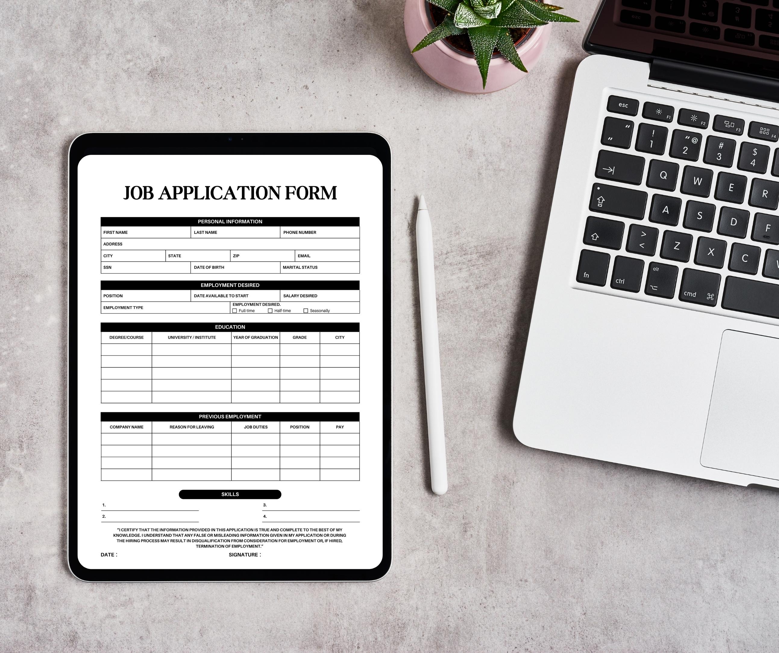 Job Application Form PDF| Fillable Form PDF| Downloadable Job ...