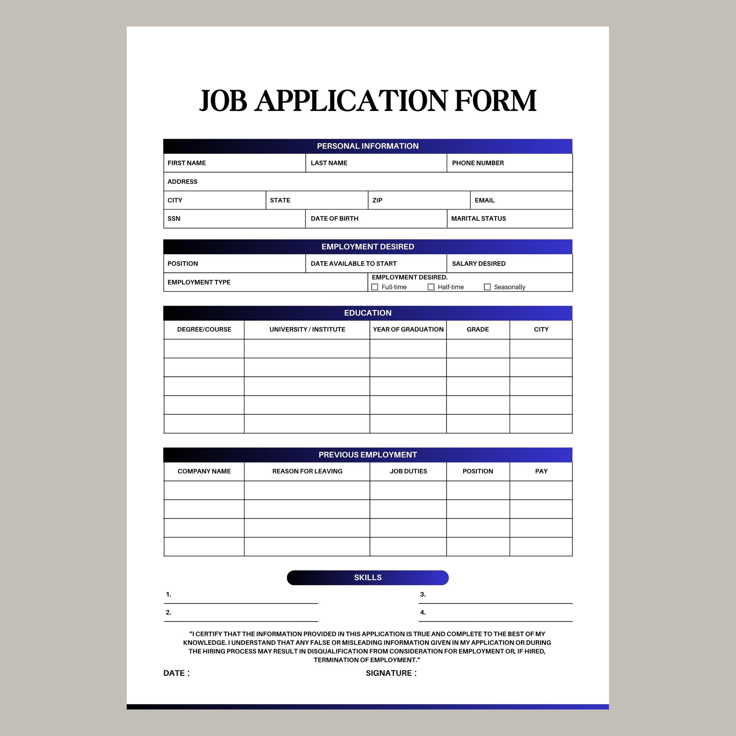 Pbf Form 2019 Job Application Form Fillable Printable Pdf 2550x3301