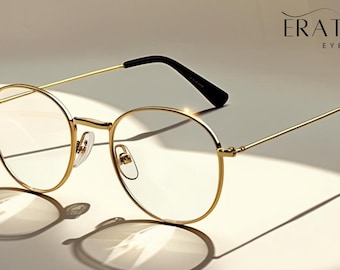 Small Vintage Style Oval Metal Gold Clear Lens Frames-55MM Lens