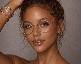Vintage Style Round Rose Gold Metal Frame Glasses| 55MM Clear Lens Glasses |Aesthetic Glasses