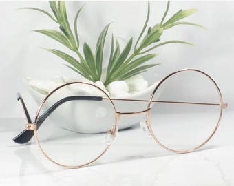 Vintage Style Rose Gold Metal Frame Glasses- Clear Lens Aesthetic Glasses