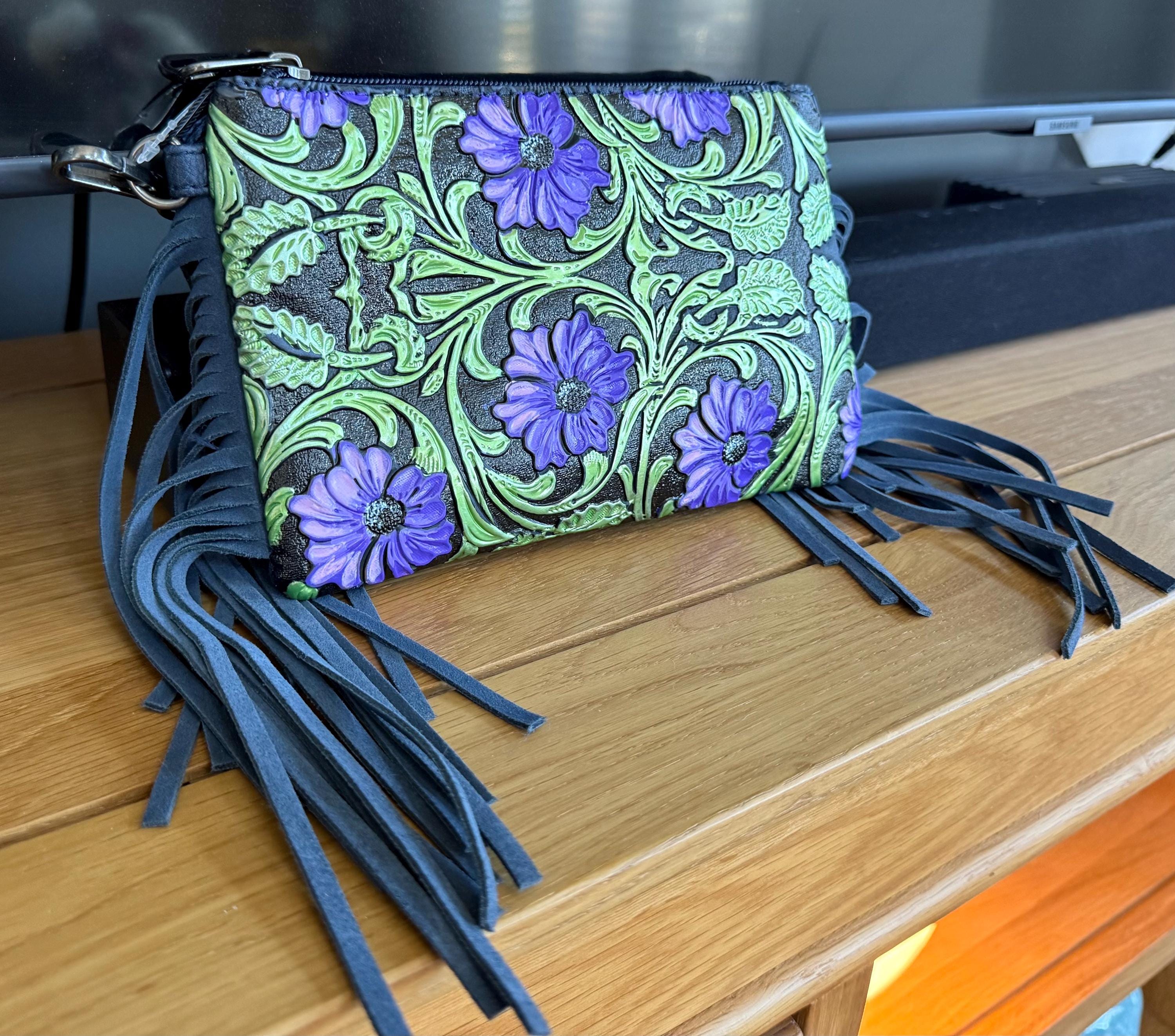 Navy Blue Fringe Leather Crossbody - Etsy