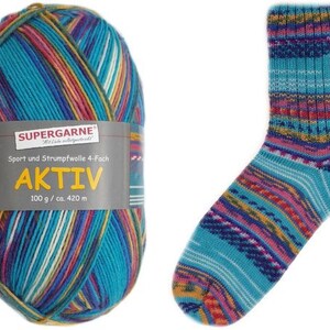 Supergarne Sock Yarn Aktiv 4-ply superwash 100g/459yd Creation #2808 Hawaii FREE shipping (any two+)