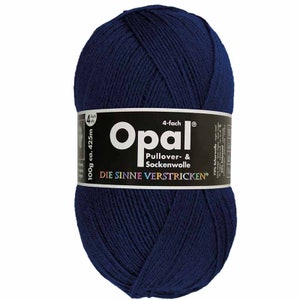 May include: A ball of dark blue yarn labeled "Opal 4-fach Pullover- & Sockenwolle DIE SINNE VERSTRICKEN®" with the text "100g ca. 425m 4-fach" on the label.