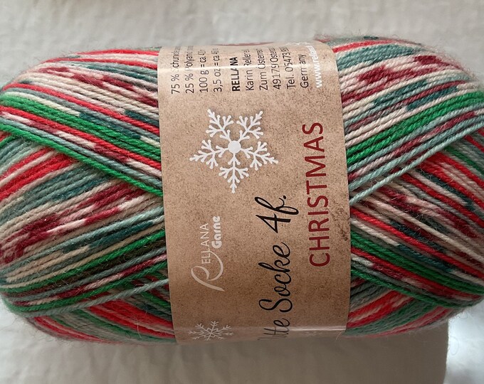 Rellana Sock Yarn Christmas Superwash 4ply, 100g/459 Yds 2804 Etsy